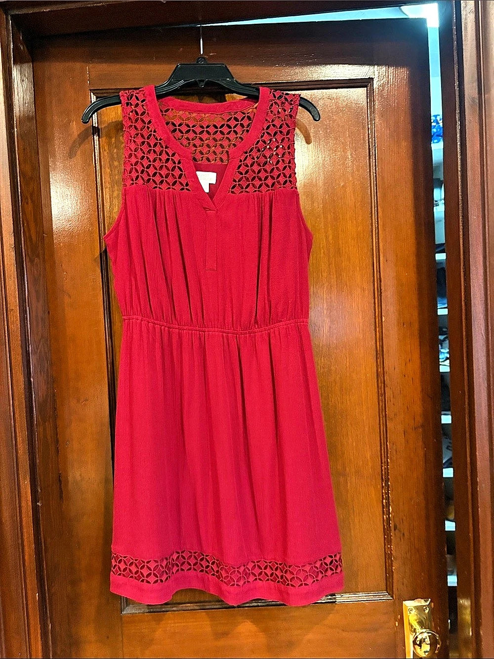 Market & Spruce Crochet Yoke Mini Dress Red